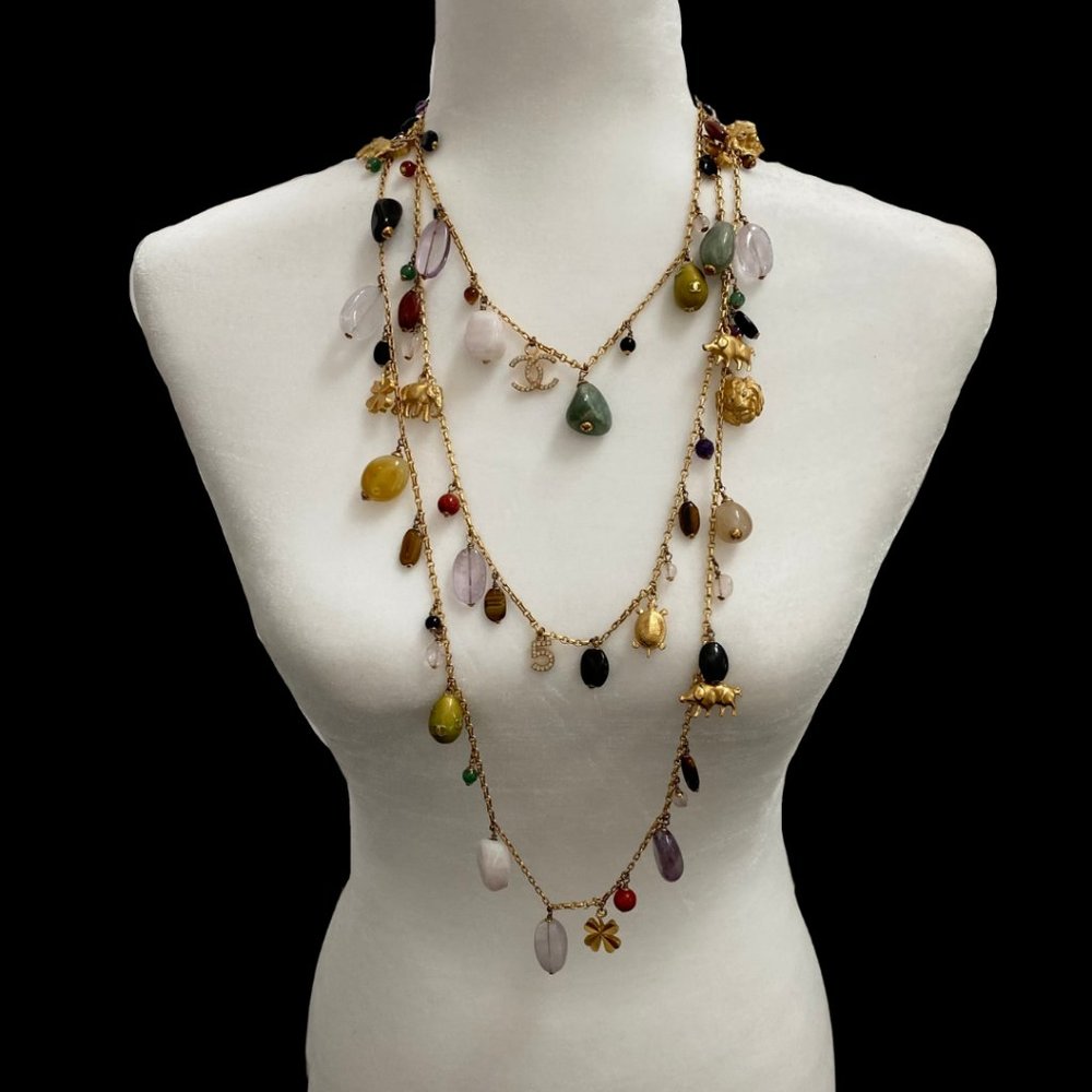 RARE CHANEL Rare Authentic 01A 2001 Multi Charms Animals Crystals Necklace